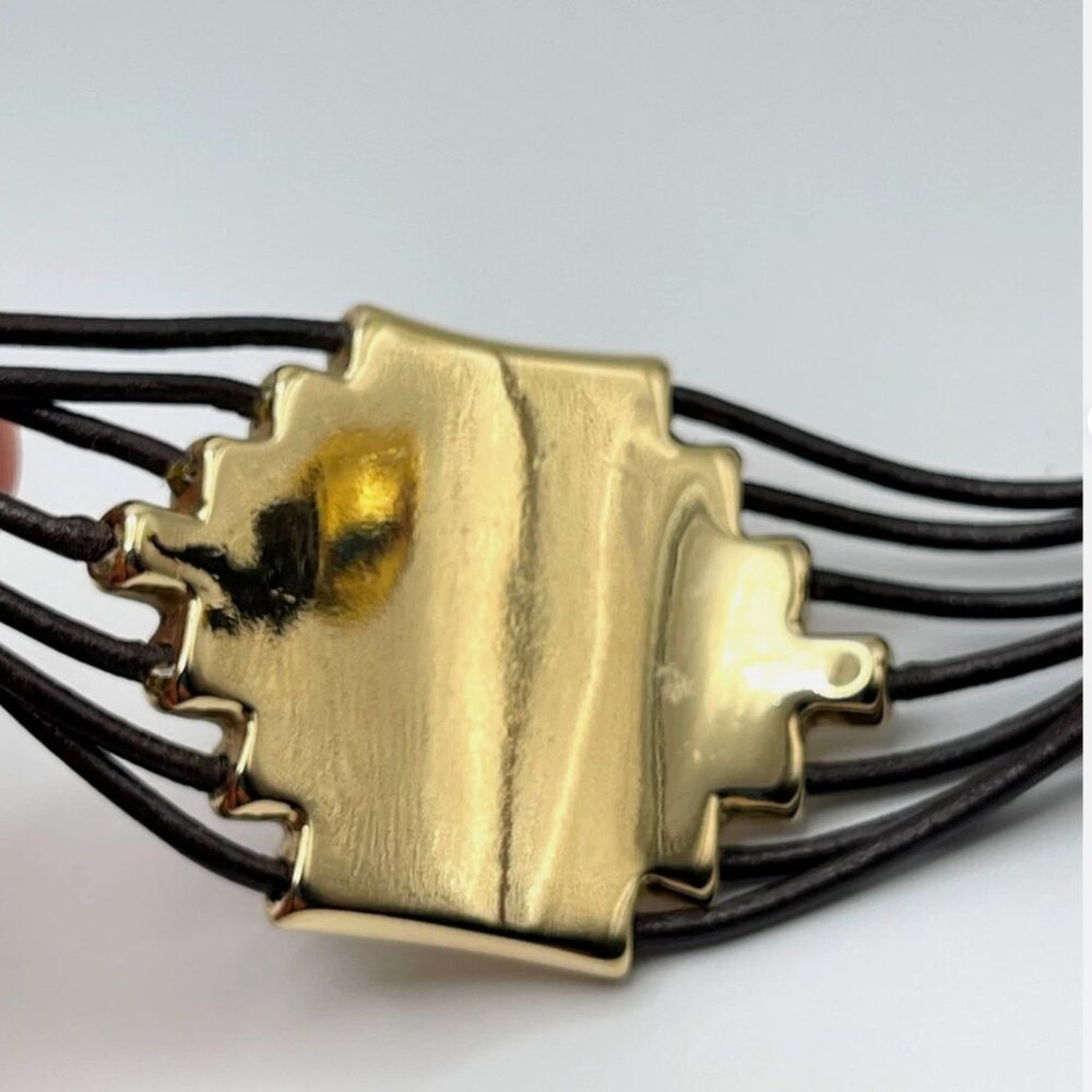 NWT Uno de 50 ATTACHED Gold Plated Gray Crystal Multi Leather Bracelet SZ Small - Picture 9 of 12